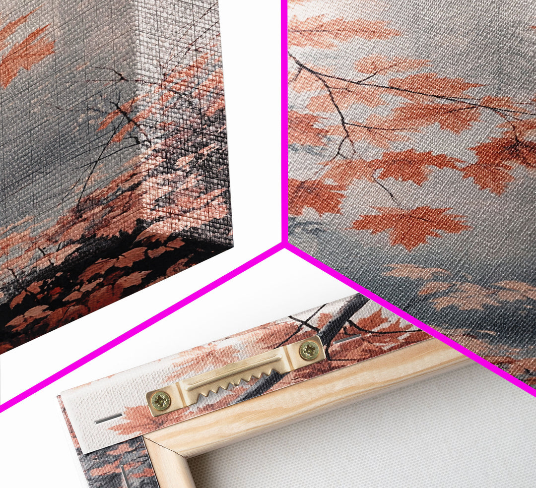 Framed Canvas Print of Fall Leaves on Branches in Misty Forest, Moody Landscape Wall Art, Fall Decor, Gift Idea, Farmhouse Seasonal Art