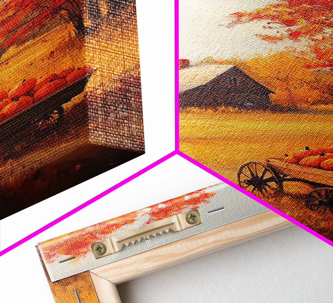 Pumpkin Cart In Fall Field Framed Canvas Print Rustic Autumn Country Farmhouse Decor Perfect Seasonal Art For Farmhouse Christmas Wall Art