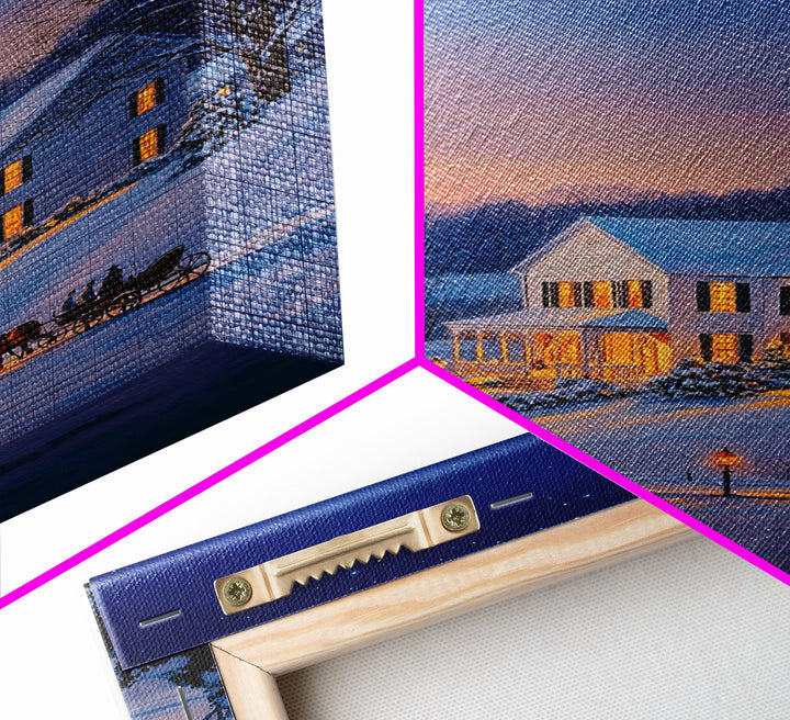 Cozy Snowy House Winter Landscape Framed Canvas Print Wall Art Christmas Decor, Country Christmas Art Gift, Winter Wonderland Art