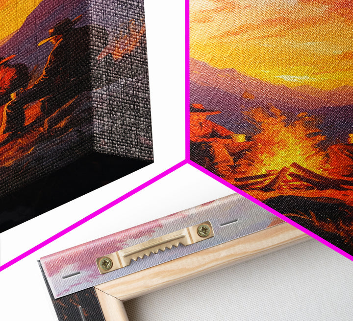 Red Barn at Fall Sunset Framed Canvas Print, Warm Autumn Landscape with Cows in Pasture, Perfect Wall Art for Country and Farmhouse Homes