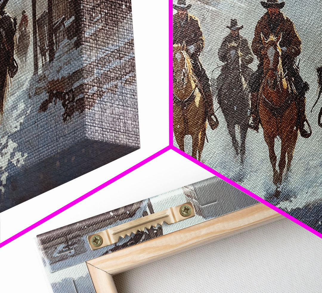 Snowy Cowboy Christmas Town Canvas Print, Rustic Western Christmas Decor, Perfect Holiday Home Decor and Vintage Wall Art