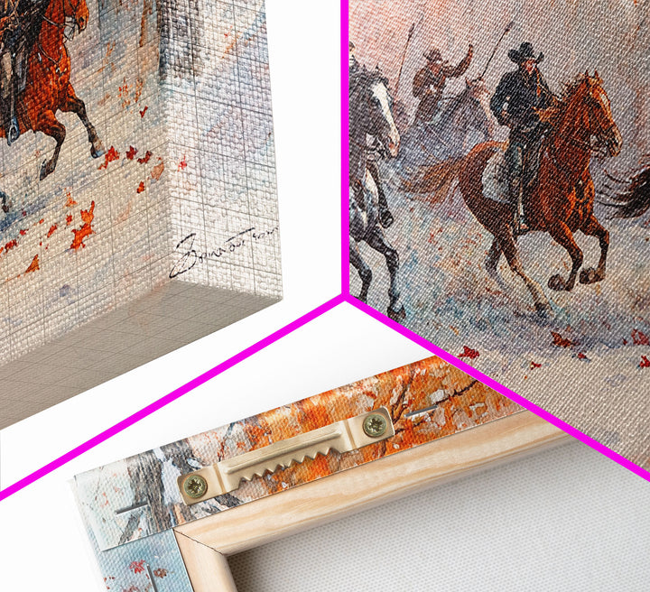 Framed Canvas Print Fall Forest Cowboys in Vibrant Autumn Colors, Perfect Autumn Wall Art, Rustic Home Decor, and Seasonal Cowboy Art