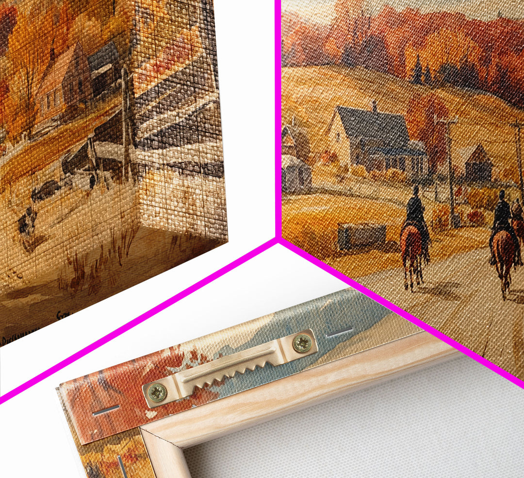 Framed Canvas Print Autumn Cowboy Riders in Fall Colors, Perfect Autumn Decor, Rustic Western Wall Art, and Seasonal Fall Wall Print