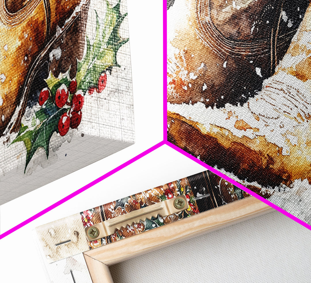 Rustic Cowboy Boots with Holly Framed Canvas Print Christmas Decor Western Holiday Wall Art Vintage Christmas Art Gift Idea 2024