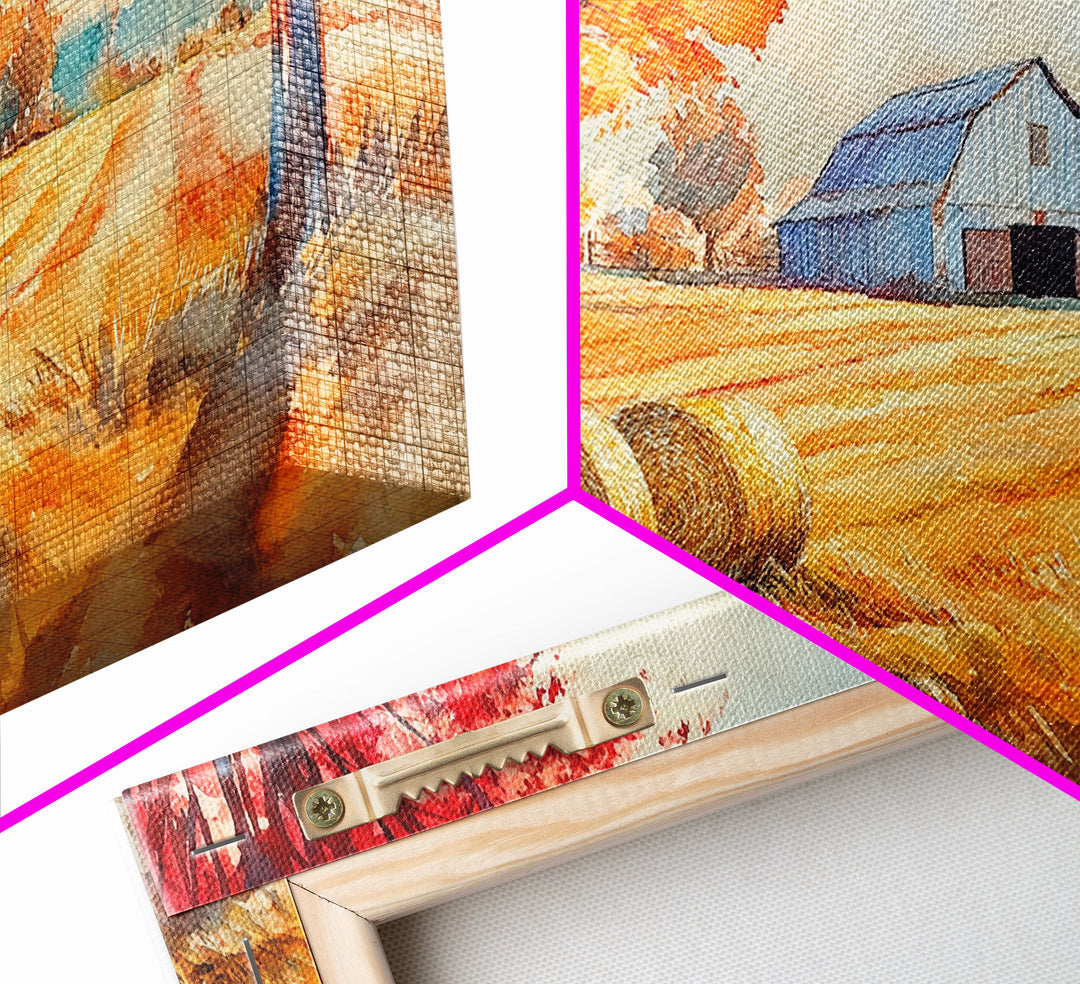 Rustic Autumn Farmhouse Scene Framed Canvas Print Fall Country Landscape with Barn Seasonal Wall Art Farmhouse Decor Holiday Gift 2024