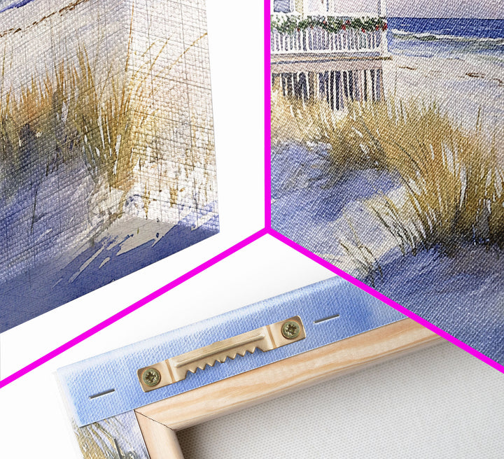 Coastal farmhouse Christmas beach decor Canvas Print rustic cabin holiday wall art vintage Christmas art seasonal decor holiday home decor
