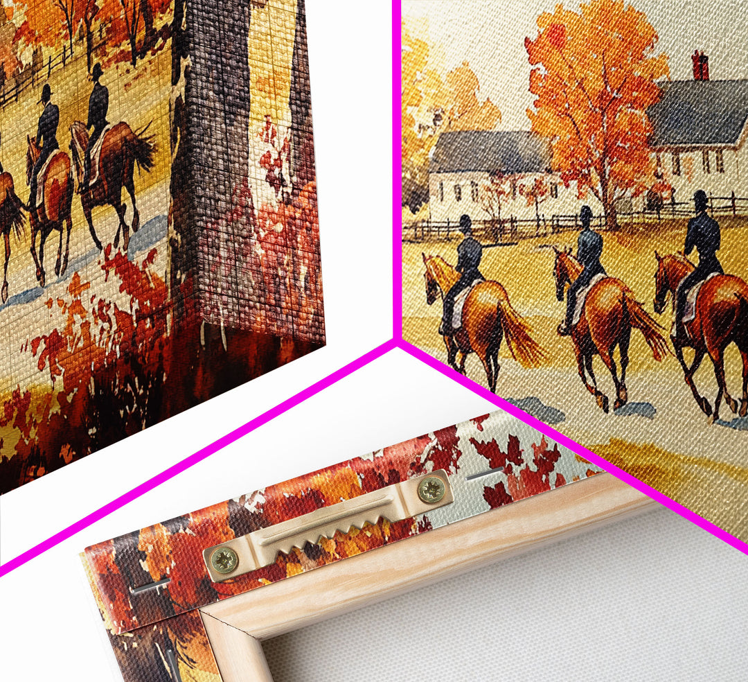 Fall farmhouse wall art Framed Canvas Print equestrian scene autumn country decor cozy farmhouse holiday decor above sofa art gift idea