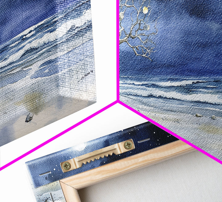 Moonlit Sea and the Tree of Ornaments - tropical Christmas, Christmas decor, Christmas wall art, Nordic Christmas decor, Christmas outdoor