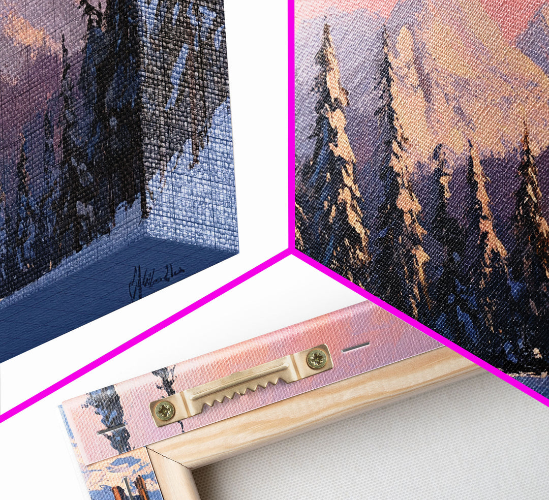 Snowy Mountain Cabin Tall Art Framed Canvas Print Cozy Winter Cabin Nestled In Snowy Forest With Majestic Mountain Landscape