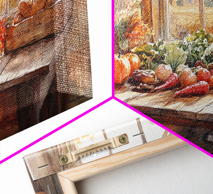 Autumn farmhouse scene art, seasonal wall decor, vintage fall wall art, rustic autumn home decor, gift idea, framed canvas print