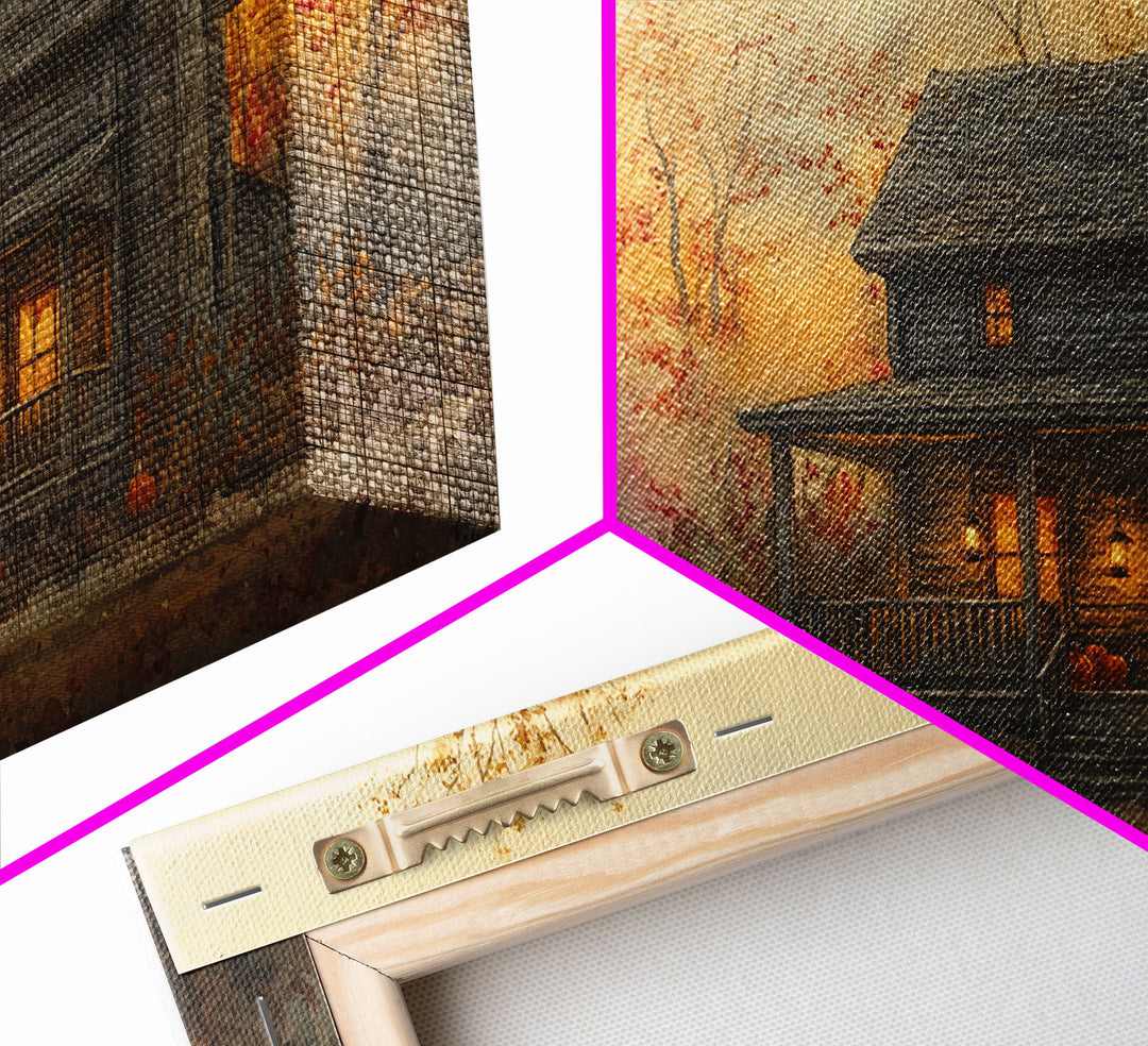 Spooky farmhouse art, Halloween wall art, autumn pumpkin decor, rustic wall print, moody landscape, vintage fall art, framed canvas print