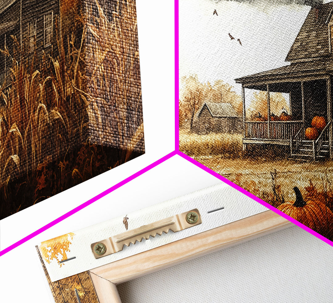 Horses grazing in autumn landscape, fall farmhouse decor, rustic wall art, decor, vintage fall wall print, framed canvas print