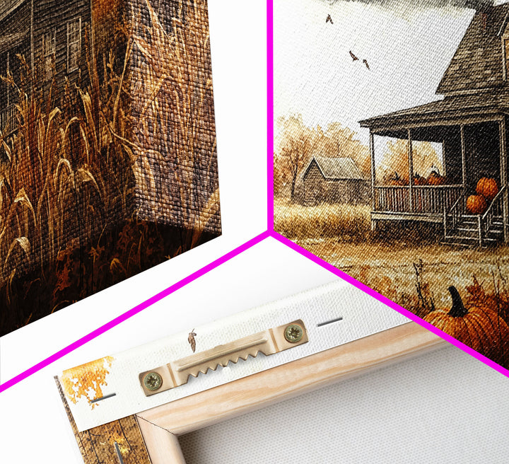 Horses grazing in autumn landscape, fall farmhouse decor, rustic wall art, decor, vintage fall wall print, framed canvas print