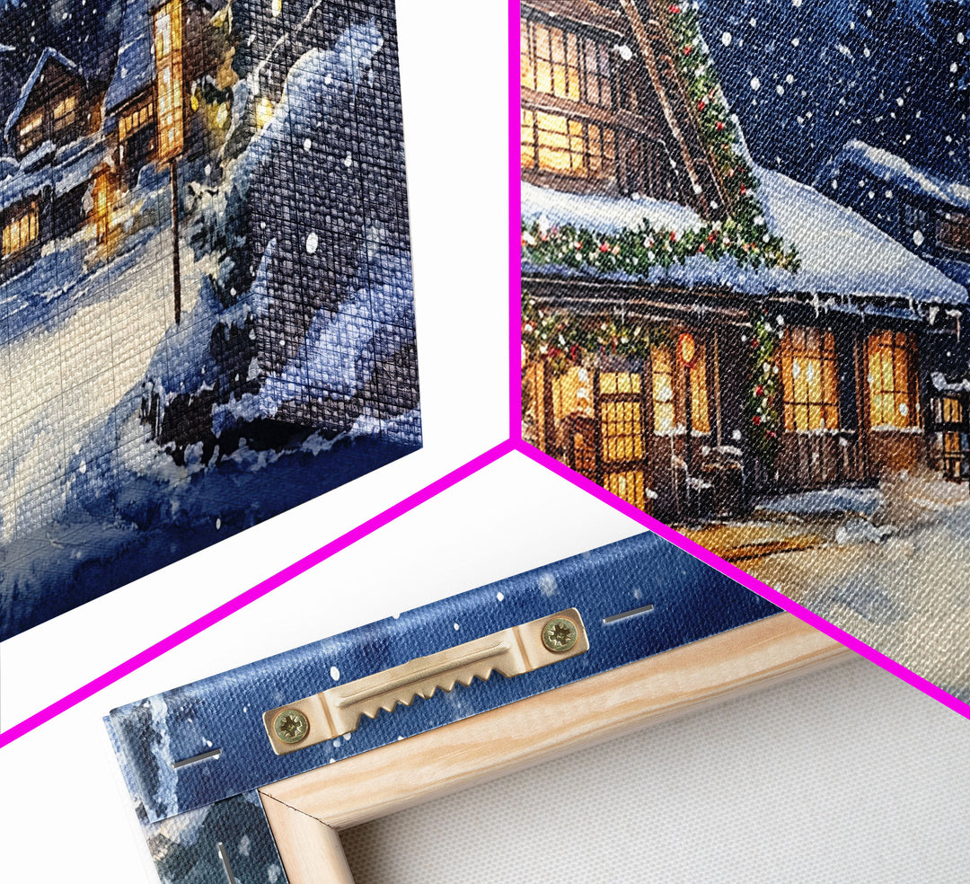 Cozy Snowy Christmas Cabin Scene Canvas Print | Winter Wonderland Christmas Wall Art | Rustic Christmas Decor | 2024 Holiday Art Gift