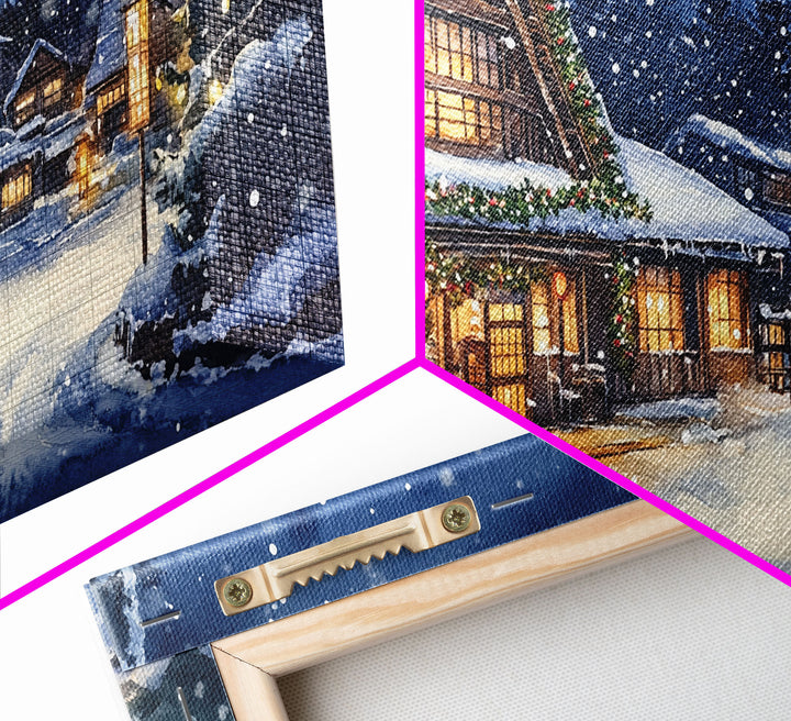 Cozy Snowy Christmas Cabin Scene Canvas Print | Winter Wonderland Christmas Wall Art | Rustic Christmas Decor | 2024 Holiday Art Gift