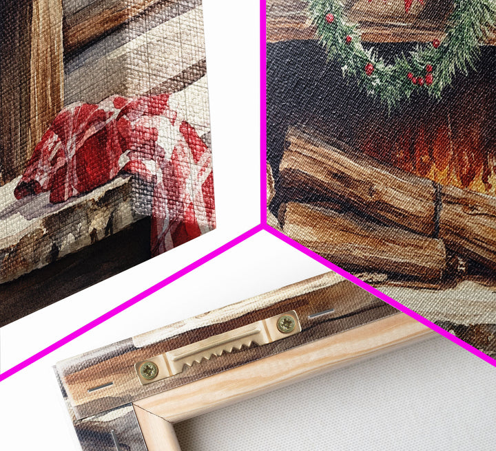 Cozy Cabin Fireplace Christmas Canvas Print | Rustic Christmas Wall Art | Holiday Home Decor | Christmas Mantle Decor | 2024 Christmas Gift
