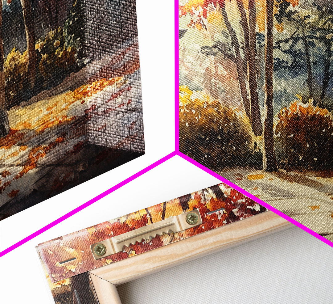 Lantern-Lit Autumn Pathway in Garden, Fall Wall Art, Watercolor Canvas Print, Autumn Home Decor, Gallery Wall, Farmhouse Decor Gift Idea