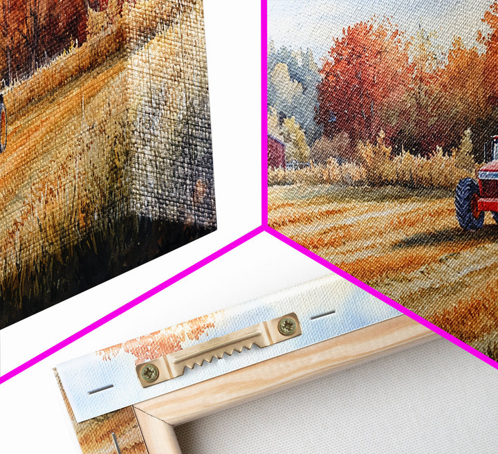 Red Barn in Autumn Landscape, Framed Canvas Print, Farmhouse Fall Decor, Watercolor Wall Art, Above Sofa Art, Wall Decor, Gift Idea 2024