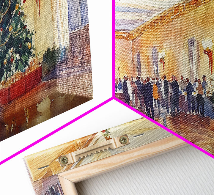 Elegant Ballroom Christmas Party Scene, Framed Canvas Print, Holiday Wall Art, Christmas Decor, Wall Art, Seasonal Decor, Best Gift Idea
