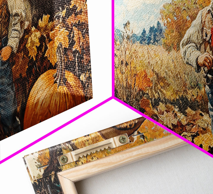 Vintage Fall Cowboy Framed Canvas Print, Retro Autumn Wall Art, Farmhouse Pumpkin Patch, Gift Idea, Harvest Home Decor, Rustic Art Piece