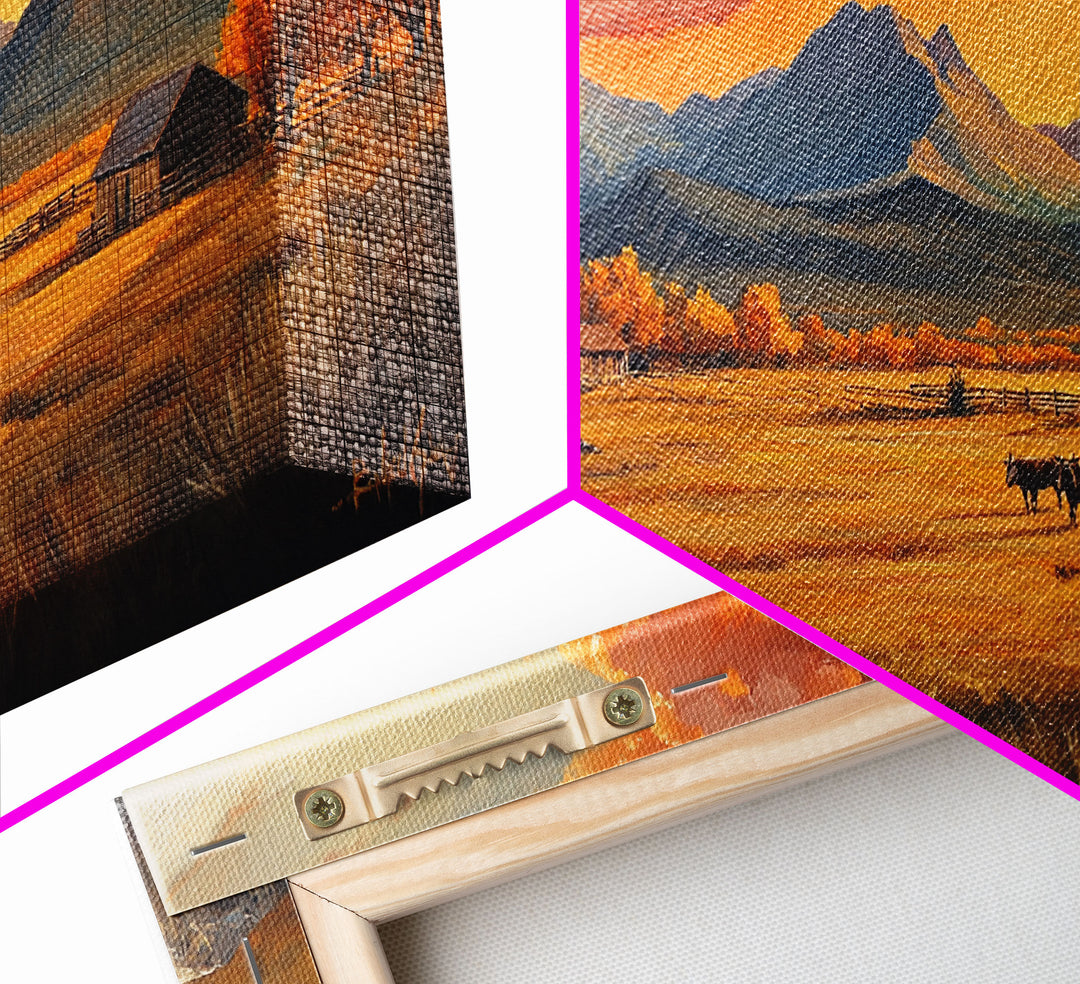 Fall Sunset Framed Canvas Print Scenic Ranch Landscape Art Autumn Wall Decor Ideal Holiday Home Decor and Gift for Farmhouse Style