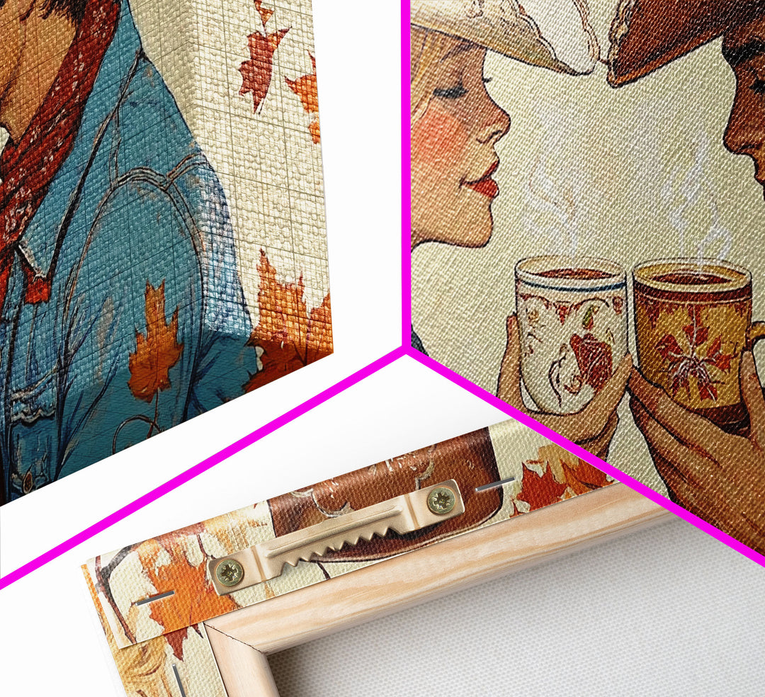 Cowgirl & Cowboy Enjoy Some Hot Chocolate, Art For Couples, Framed Canvas Print, Rustic Farmhouse Home Decor, Wall Art Rustic Decor