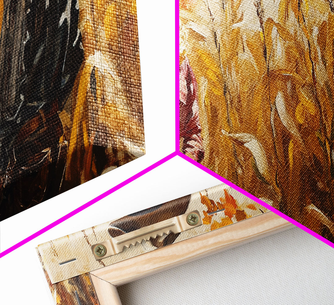 Cowboy & Cowgirl In Love, Framed Canvas Print, Vintage Holiday Winter Wall Art Western Christmas Decor