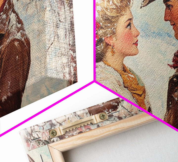 Cowboy and Cowgirl meet under the mistletoe, framed canvas print, cute winter wall art, Christmas home decor, seasonal rustic decor