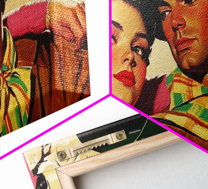 Retro 50s Style Cowboy and Cowgirl In Love, Gift For Couples, Framed Canvas Print, vintage wall art, rustic decor, classic western print