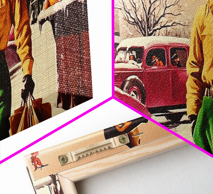 Retro 1950's Style Cowboy, Framed Canvas Print, Pastel Colors, Vintage Inspired Home Decor For Christmas