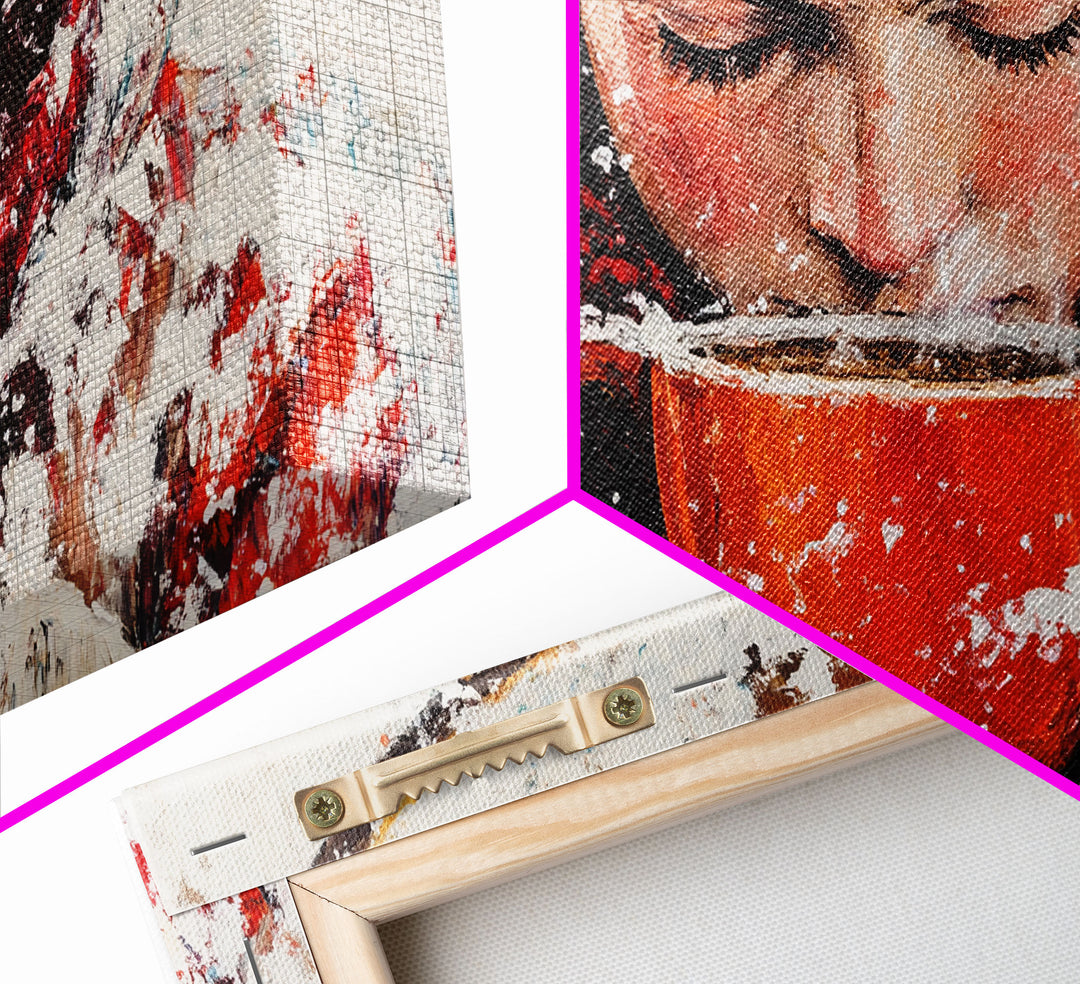 Cowboy in forest with burning fire, deep autumn hues, Framed Canvas Print, moody landscape, fall western art, rustic wall piece, wall decor