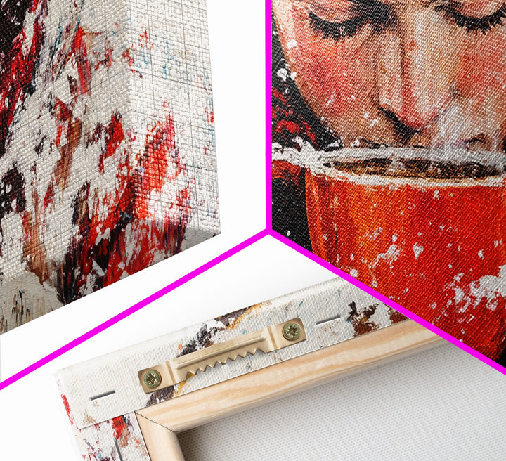 Cowboy in forest with burning fire, deep autumn hues, Framed Canvas Print, moody landscape, fall western art, rustic wall piece, wall decor