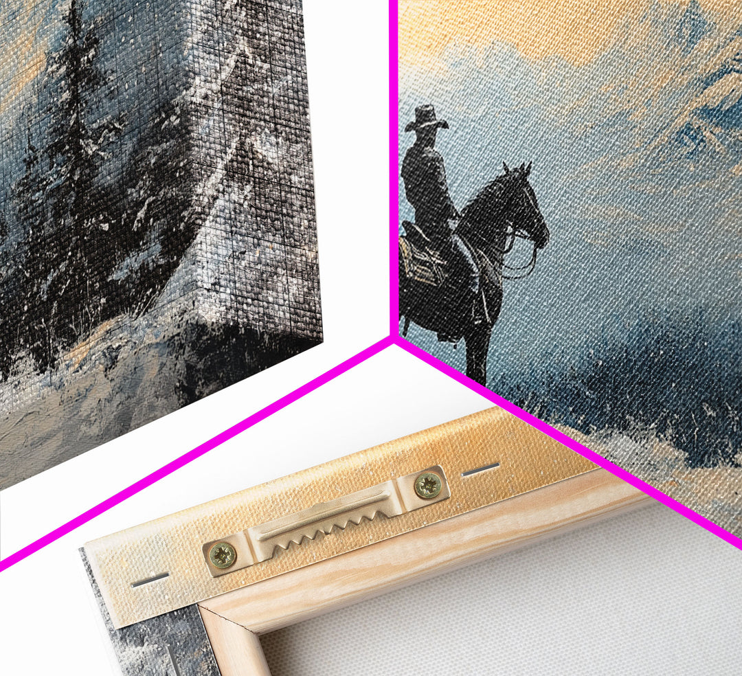 Female cowboy in fall forest, Framed Canvas Print, captivating Western portrait in autumn scenery, art piece seasonal farmhouse rustic decor