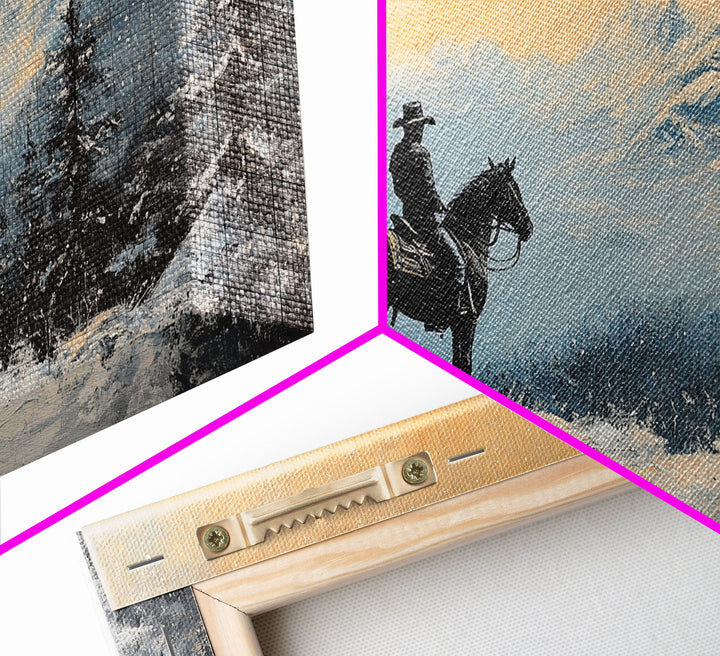 Female cowboy in fall forest, Framed Canvas Print, captivating Western portrait in autumn scenery, art piece seasonal farmhouse rustic decor