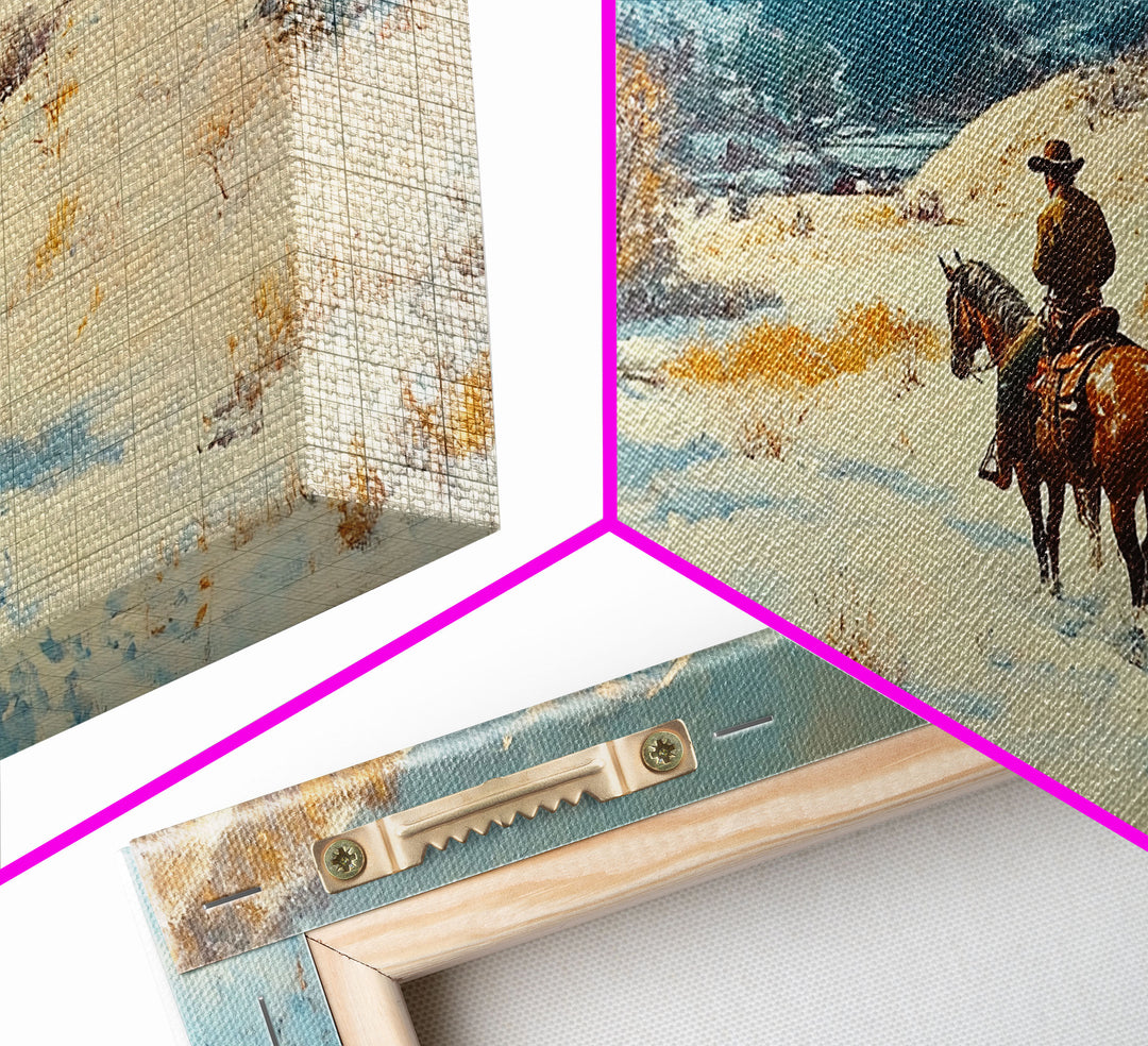 Cowgirl with yellow scarf in fall forest, Framed Canvas Print, tall dramatic black white wall art with a pop of color, moody autumn decor