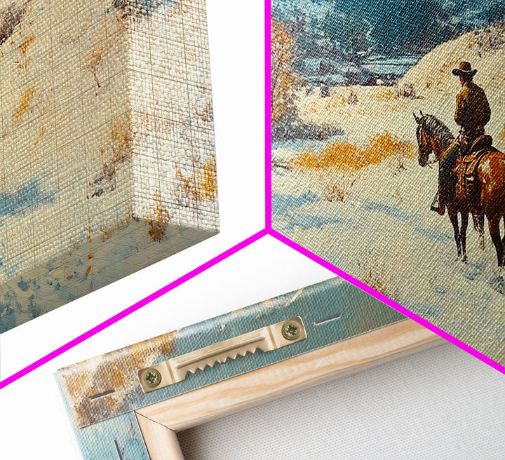 Cowgirl with yellow scarf in fall forest, Framed Canvas Print, tall dramatic black white wall art with a pop of color, moody autumn decor