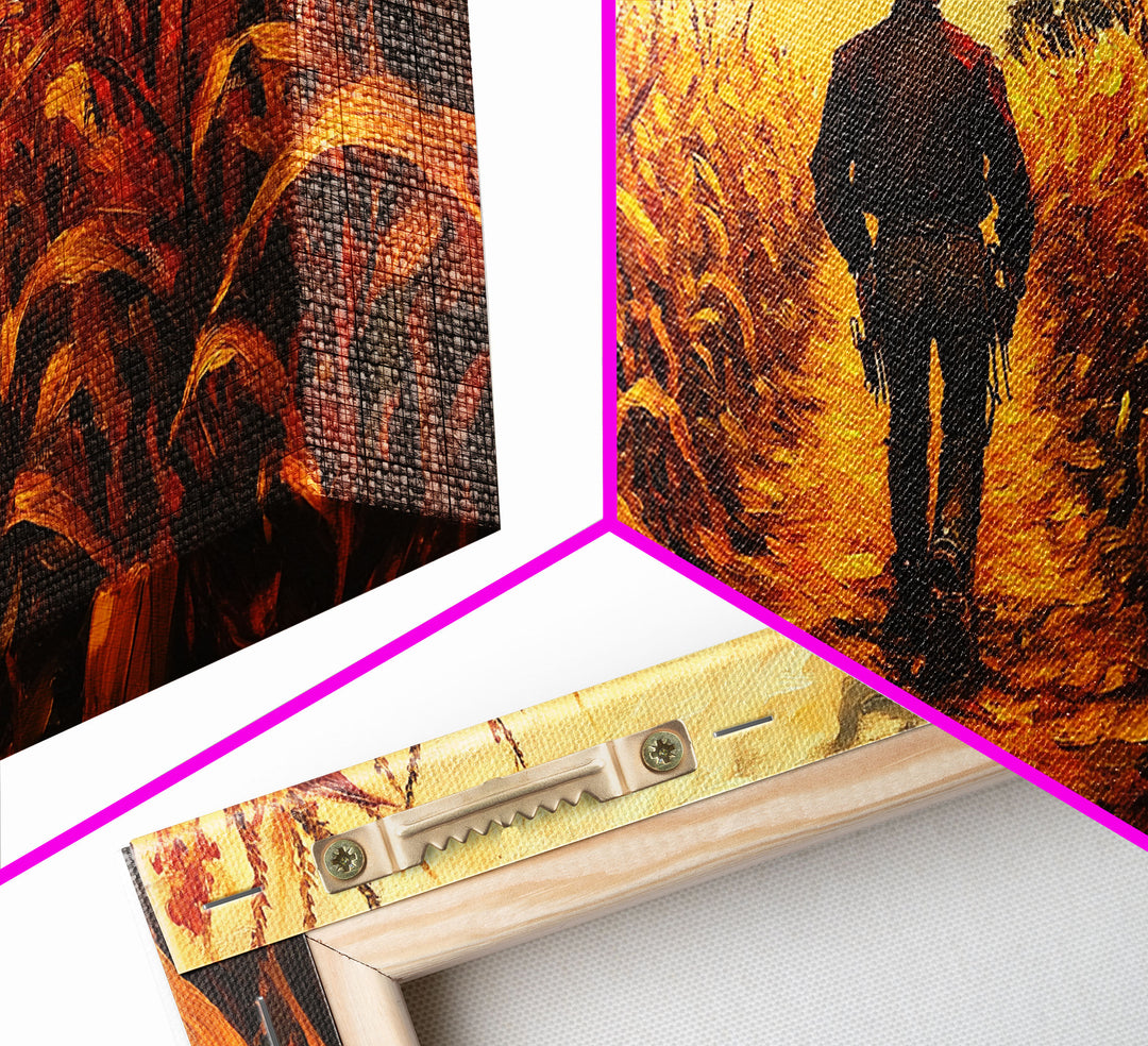 Woman in front of barn in winter landscape, Framed Canvas Print, stunning rustic wall art farmhouse decor