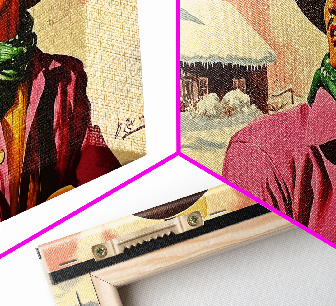 Vibrant fall portrait Framed Canvas Print of a blonde woman in a hat surrounded by autumn foliage seasonal wall art fall decor gallery walls