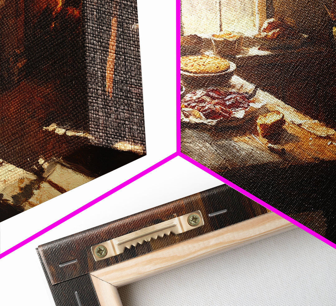 Cozy Kitchen Framed Canvas Print Autumn Fireplace Rustic Home Decor Seasonal Fall Art Large Wall Art Gift for Thanksgiving Decor