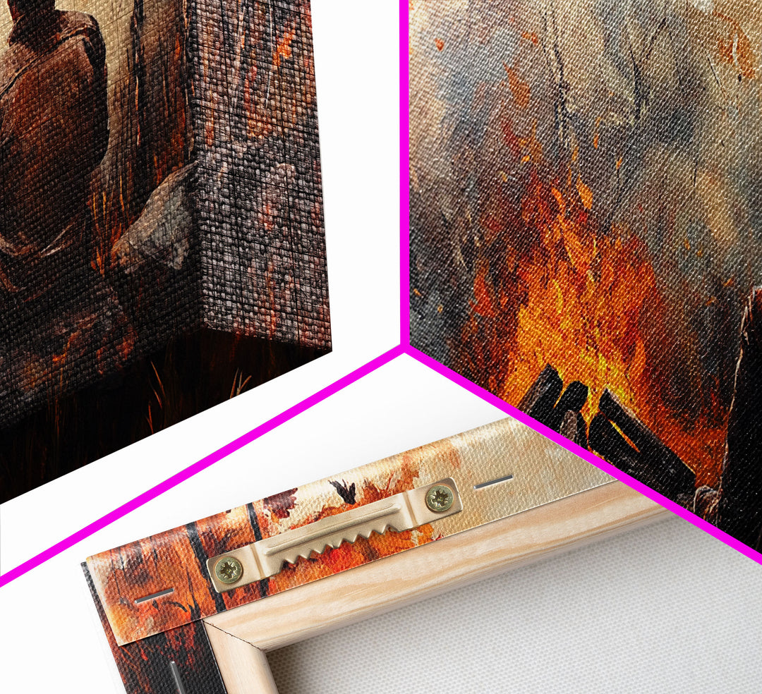 Retro winter-inspired Framed Canvas Print of a woman in a pink hat enjoying a cup of coffee background, perfect as unique vintage wall art