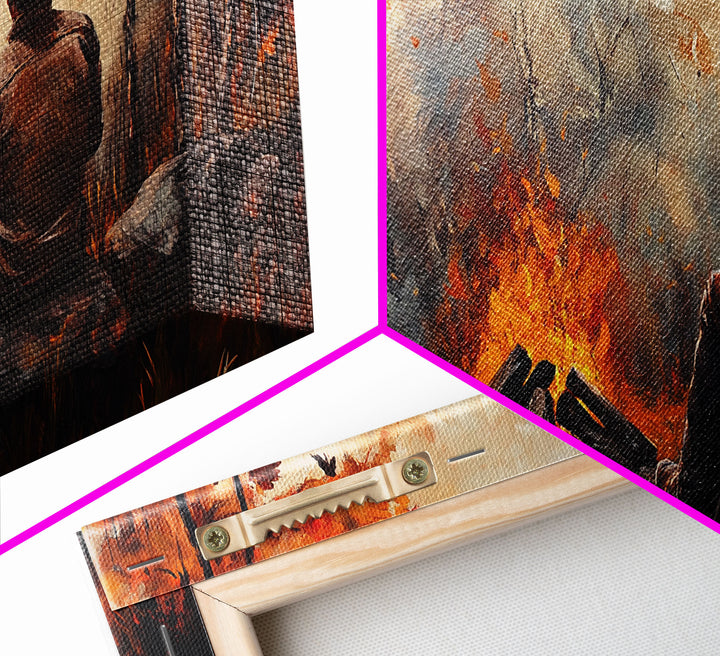 Retro winter-inspired Framed Canvas Print of a woman in a pink hat enjoying a cup of coffee background, perfect as unique vintage wall art