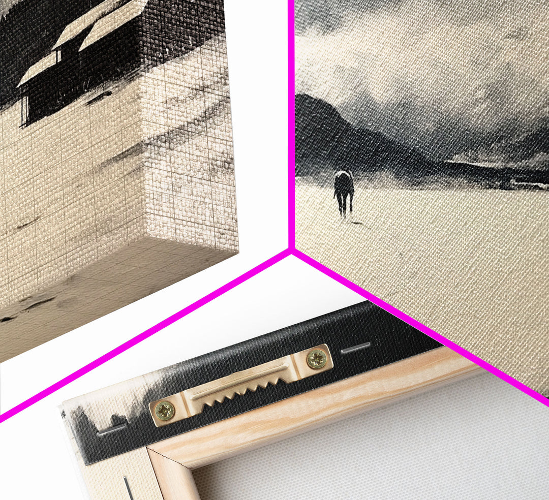 Retro-inspired Framed Canvas Print of a woman in a pink cowboy hat with a pumpkin, vintage fall decor and seasonal wall art for any space