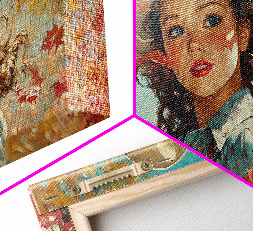 Vintage-inspired Framed Canvas Print of a woman in a cowboy hat with snowy mountains in the background, holiday wall decor rustic winter art