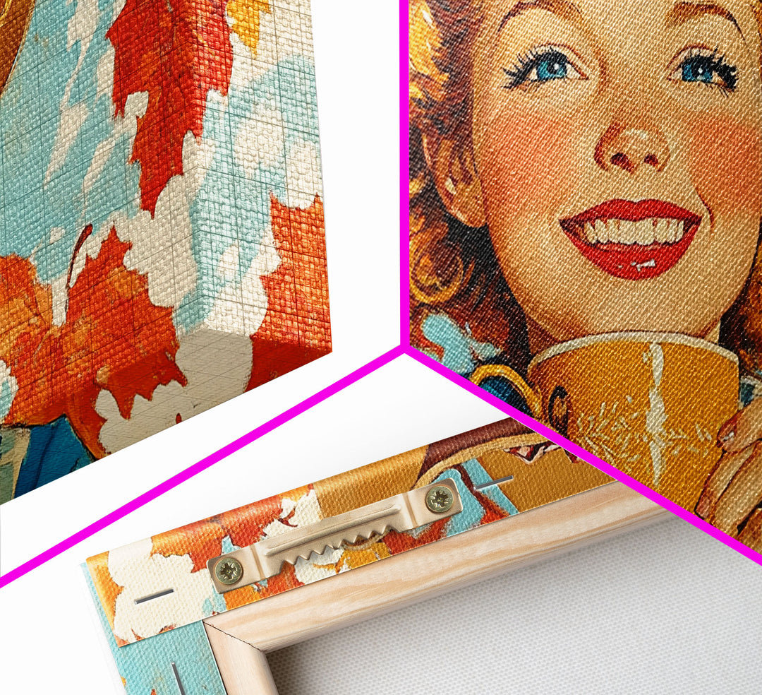 Cowgirl Having A Cup Of Joe, Framed Canvas Print, Farmhouse / Western Rustic Charm, Seasonal Art Piece to Warm Up Your Home Decor This Fall