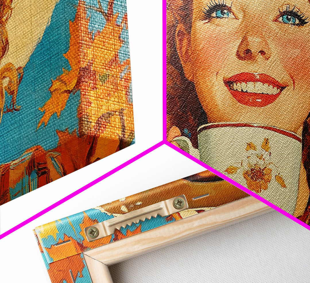 Vibrant Autumn Trees and Snow-Covered Landscape Framed Canvas Print, Bold Colors and Charming Scenery to Brighten Your Wall Art Collection