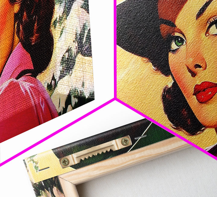 Serene Pathway Framed Canvas Print Featuring Pink Blossoms and Autumn Foliage, Calming Fall Landscape Ideal Seasonal Decor