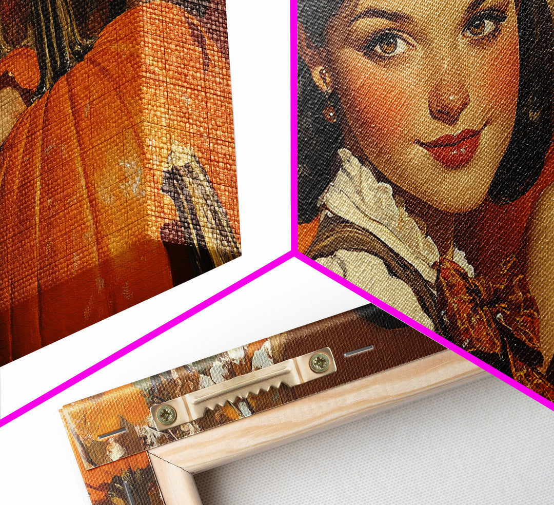 Cowgirl In A Pumpkin Patch, Framed Canvas Print, Retro Style Fall or Thanksgiving Wall Art, Farmhouse Decor, Christmas Wall Decor Gift