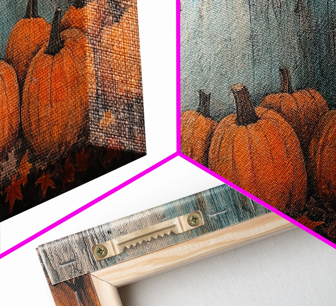 Cute Cowgirl In A Pumpkin Patch, Framed Canvas Print, Fall / Thanksgiving Decor, minimalist seasonal art for autumn or Christmas decor