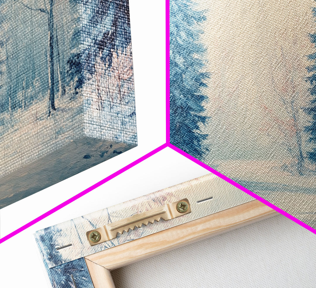 Winter Wonderland Watercolor Painting, Framed Canvas Print, Perfect Christmas Holiday Decor Wall Art for Cozy Winter Home Interiors