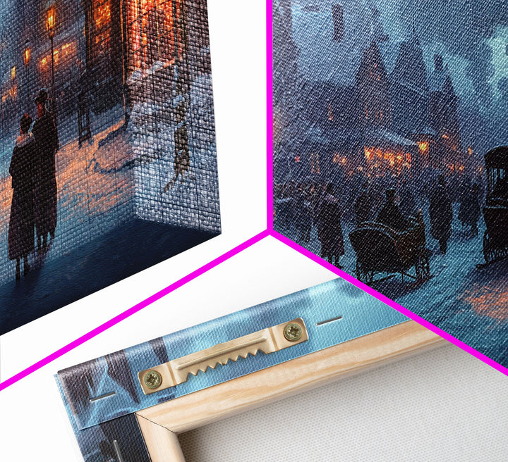 Victorian Winter Street Framed Canvas Print, Christmas Village Scene, Holiday Decor, Vintage Christmas Home Decor, Christmas Wall Art Gift